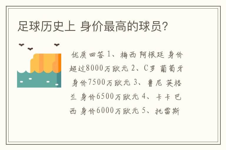 足球历史上 身价最高的球员？