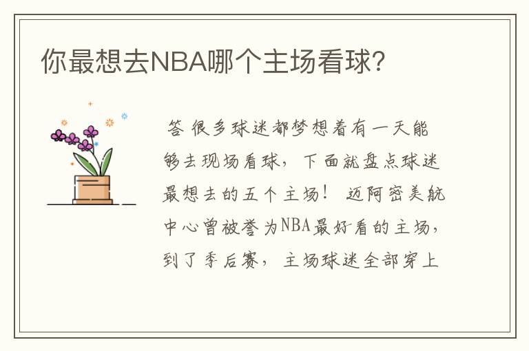 你最想去NBA哪个主场看球？