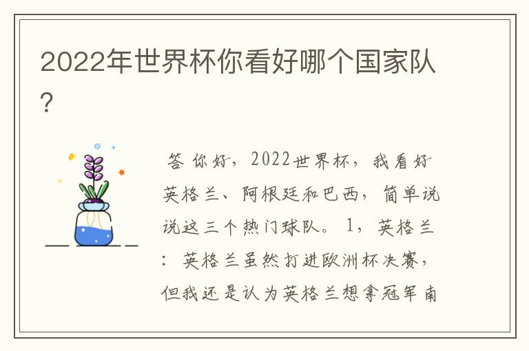 2022年世界杯你看好哪个国家队？