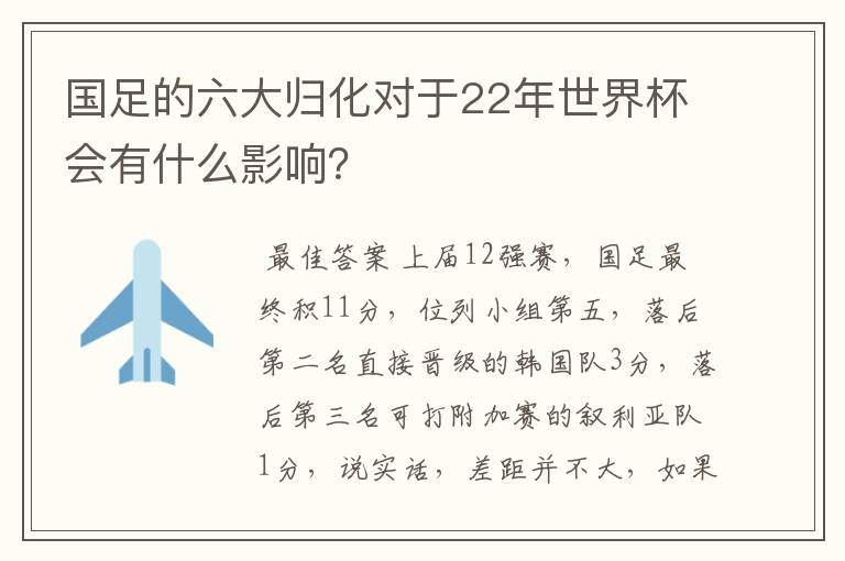 国足的六大归化对于22年世界杯会有什么影响？