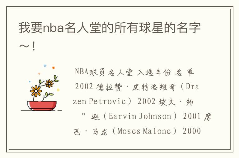 我要nba名人堂的所有球星的名字～！