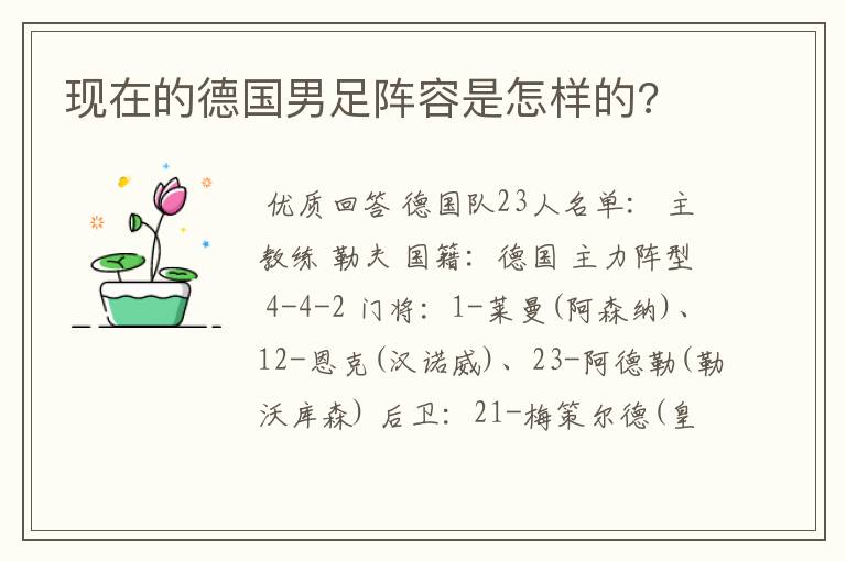 现在的德国男足阵容是怎样的?