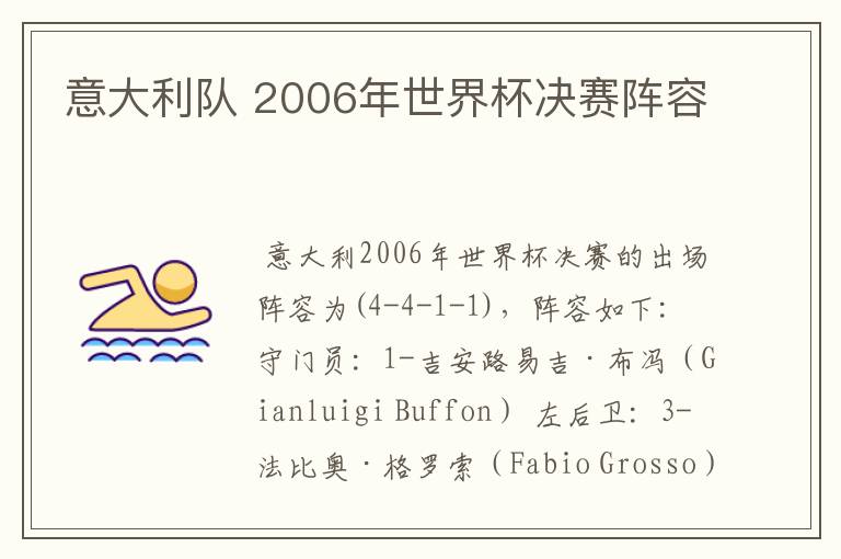 意大利队 2006年世界杯决赛阵容