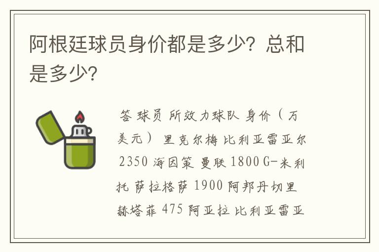 阿根廷球员身价都是多少？总和是多少？