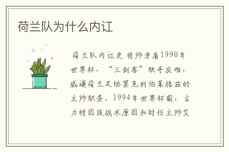 荷兰队为什么内讧