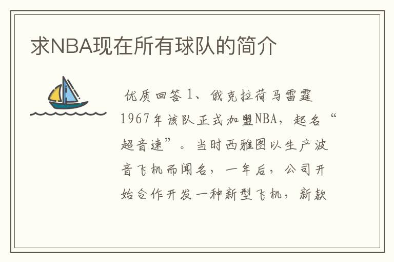 求NBA现在所有球队的简介