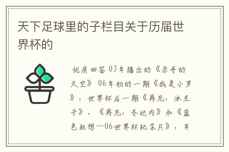 天下足球里的子栏目关于历届世界杯的