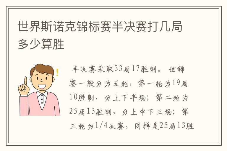 世界斯诺克锦标赛半决赛打几局多少算胜