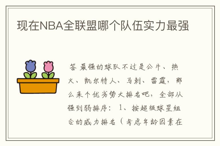 现在NBA全联盟哪个队伍实力最强