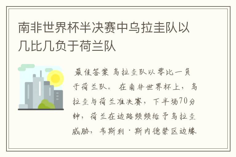 南非世界杯半决赛中乌拉圭队以几比几负于荷兰队