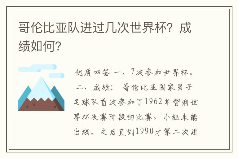 哥伦比亚队进过几次世界杯？成绩如何？