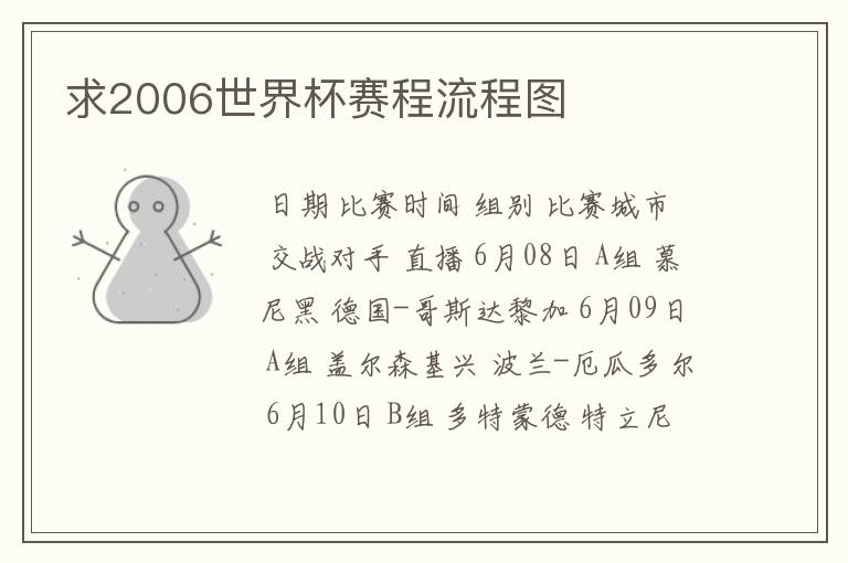 求2006世界杯赛程流程图