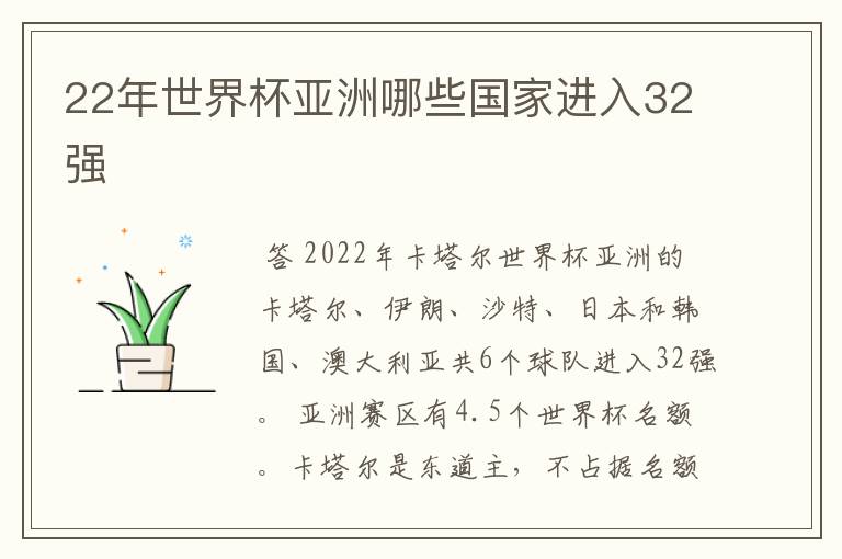 22年世界杯亚洲哪些国家进入32强