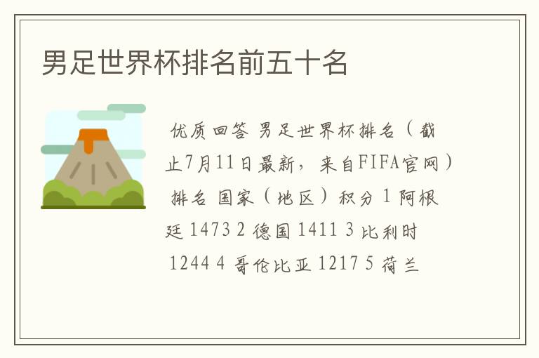 男足世界杯排名前五十名