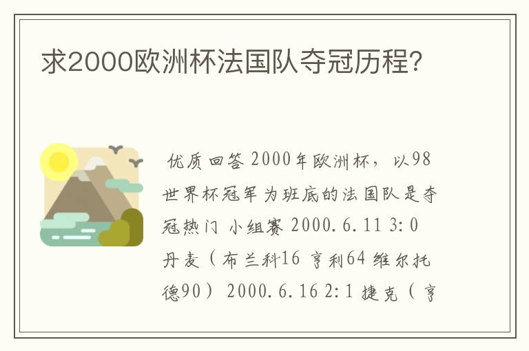 求2000欧洲杯法国队夺冠历程？