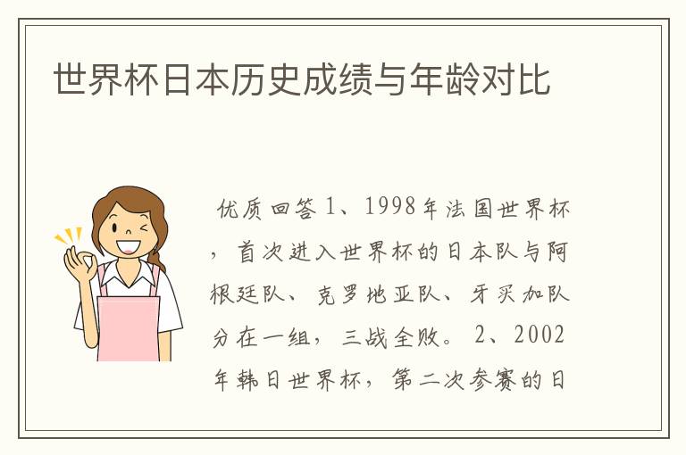世界杯日本历史成绩与年龄对比