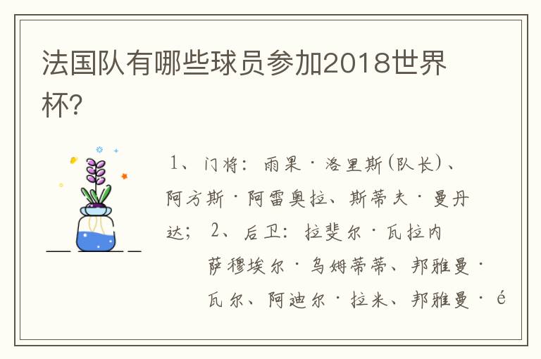 法国队有哪些球员参加2018世界杯？