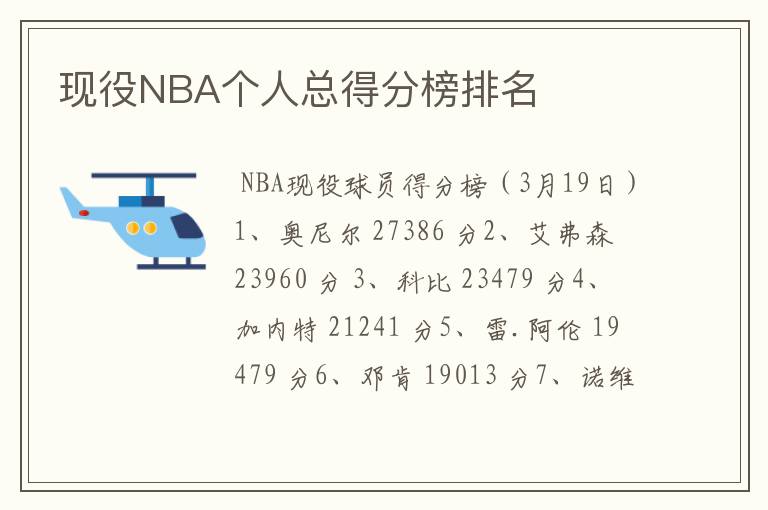 现役NBA个人总得分榜排名