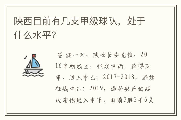 陕西目前有几支甲级球队,处于什么水平?