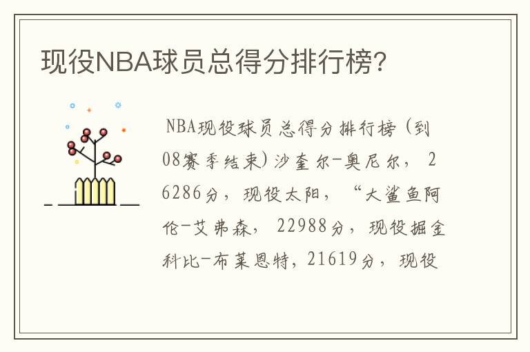 现役NBA球员总得分排行榜?