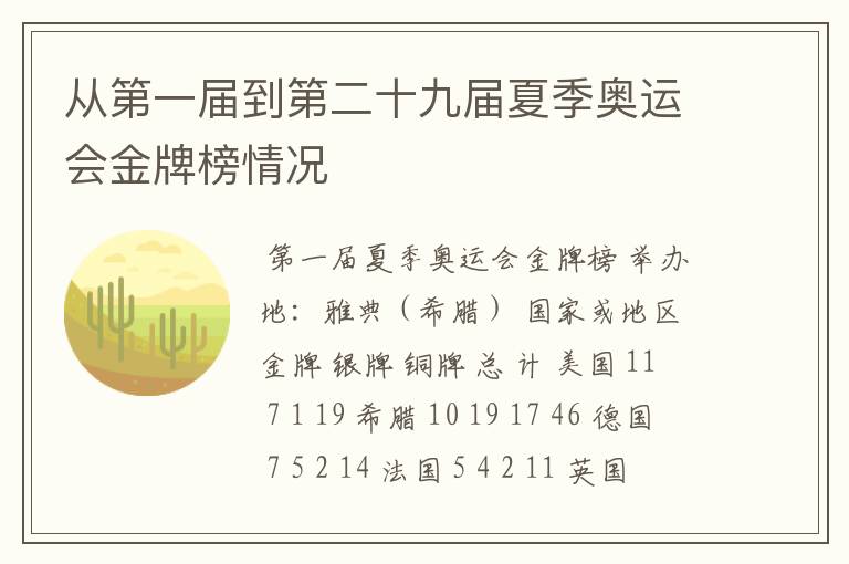 从第一届到第二十九届夏季奥运会金牌榜情况