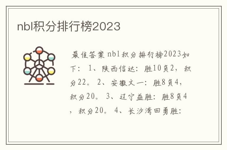 nbl积分排行榜2023