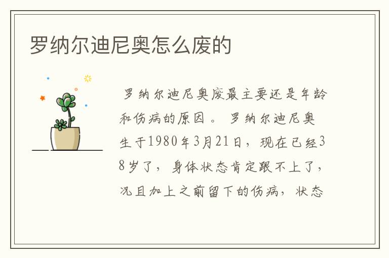 罗纳尔迪尼奥怎么废的