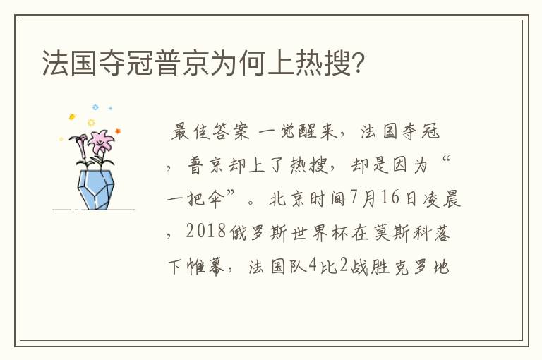 法国夺冠普京为何上热搜？