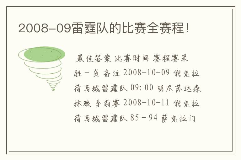 2008-09雷霆队的比赛全赛程！