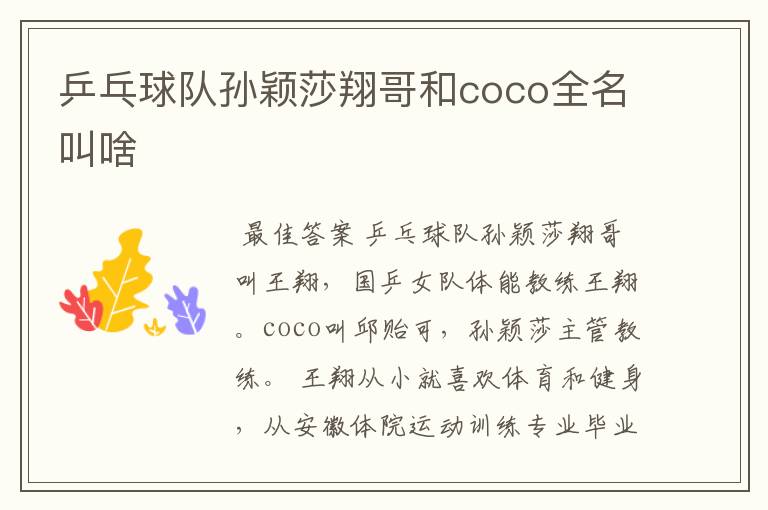 乒乓球队孙颖莎翔哥和coco全名叫啥