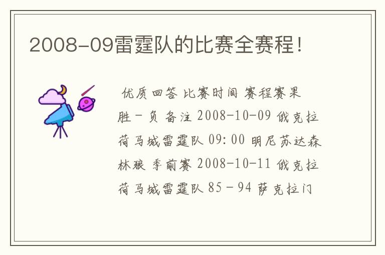 2008-09雷霆队的比赛全赛程！