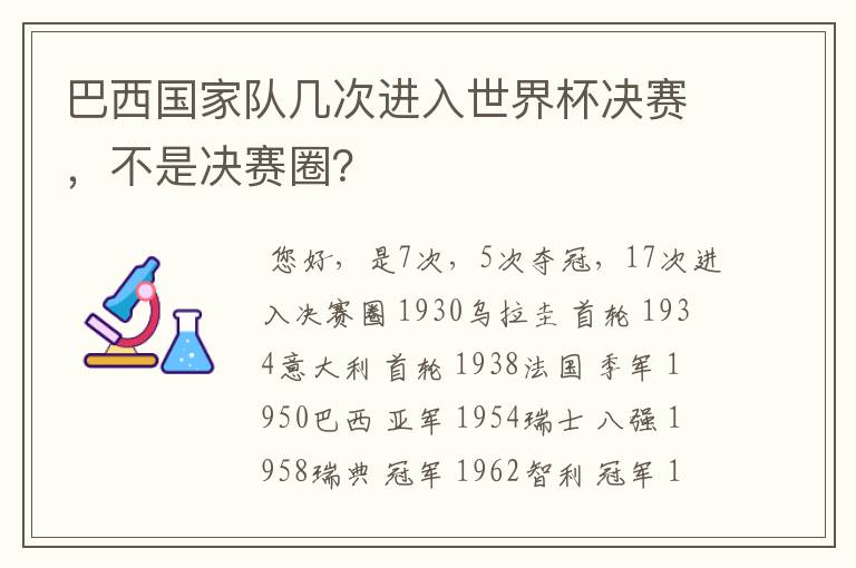 巴西国家队几次进入世界杯决赛，不是决赛圈？