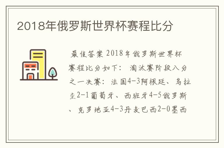 2018年俄罗斯世界杯赛程比分