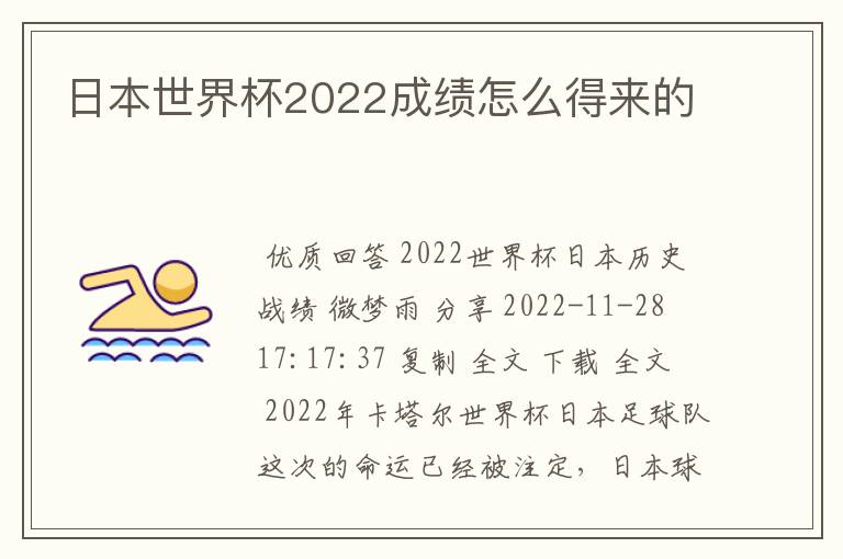 日本世界杯2022成绩怎么得来的