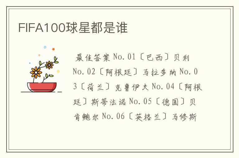 FIFA100球星都是谁