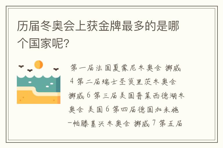 历届冬奥会上获金牌最多的是哪个国家呢?