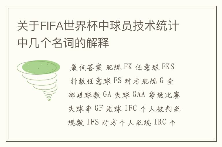 关于FIFA世界杯中球员技术统计中几个名词的解释