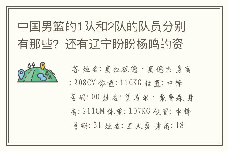 中国男篮的1队和2队的队员分别有那些？还有辽宁盼盼杨鸣的资料？杨鸣是中国男篮队的队员吗？