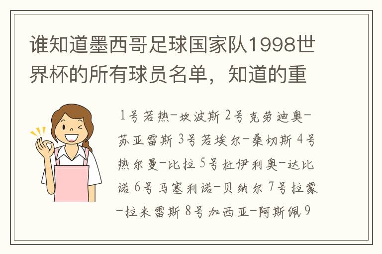 谁知道墨西哥足球国家队1998世界杯的所有球员名单，知道的重赏