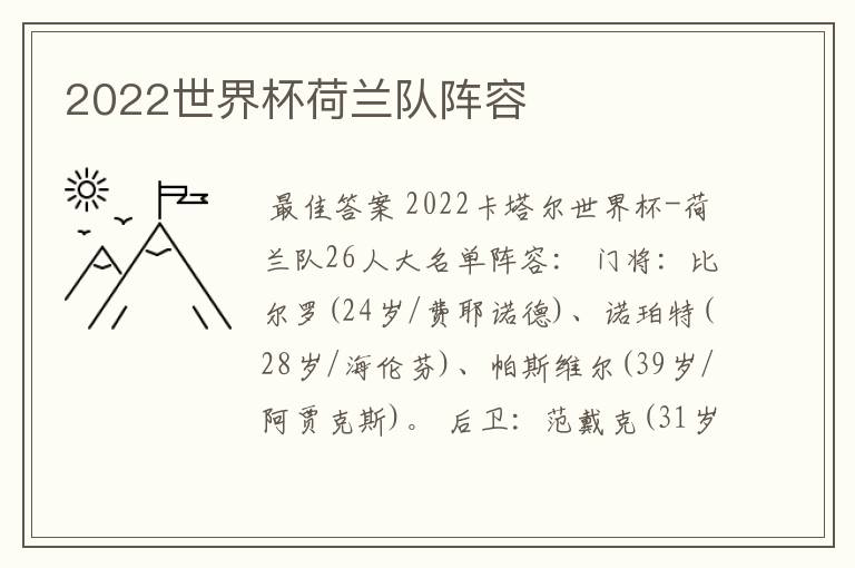 2022世界杯荷兰队阵容