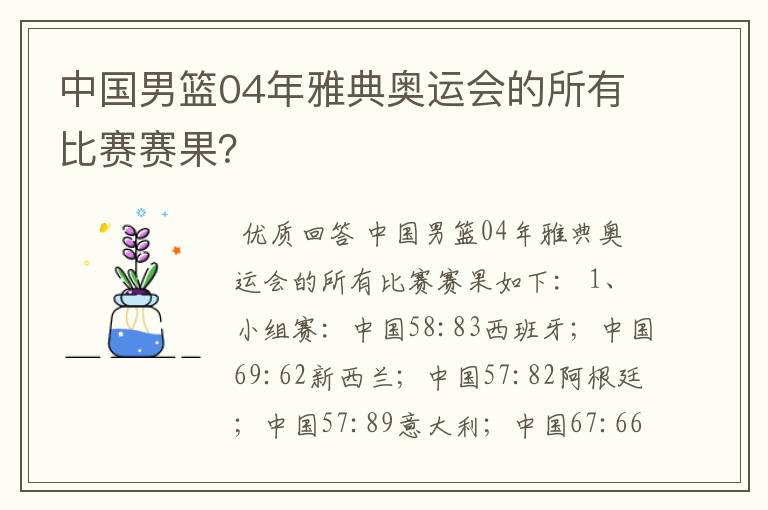 中国男篮04年雅典奥运会的所有比赛赛果？