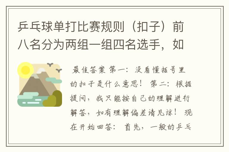 乒乓球单打比赛规则（扣子）前八名分为两组一组四名选手，如何排法（扣子）