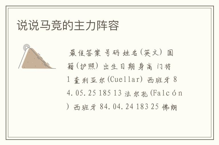 说说马竞的主力阵容