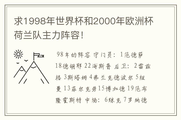 求1998年世界杯和2000年欧洲杯荷兰队主力阵容！