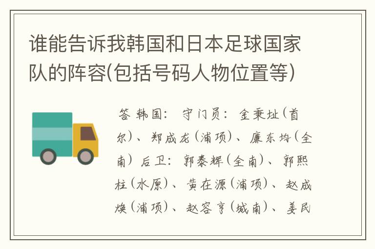 谁能告诉我韩国和日本足球国家队的阵容(包括号码人物位置等)