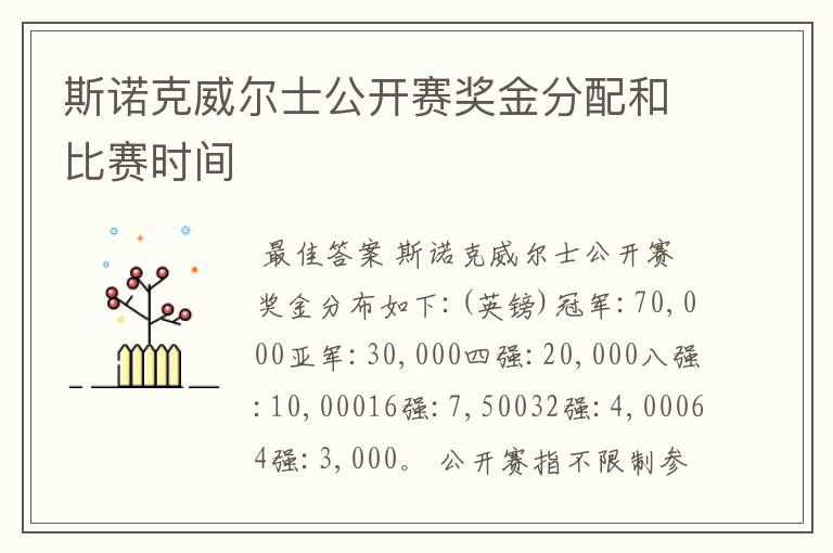 斯诺克威尔士公开赛奖金分配和比赛时间