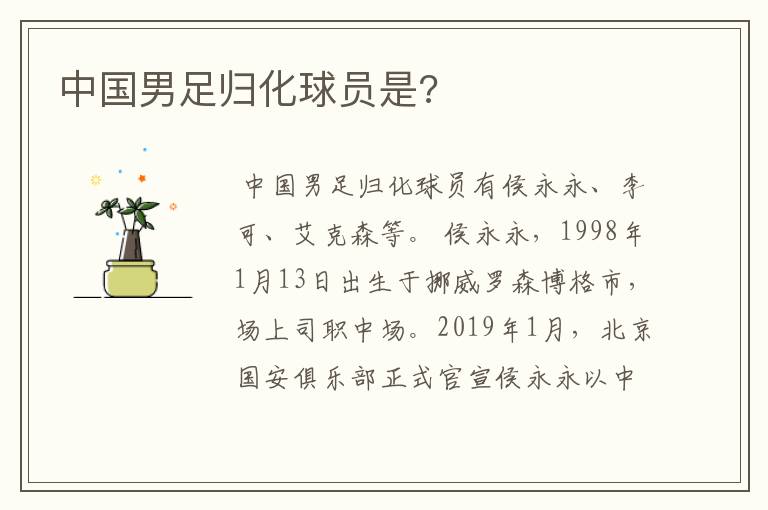 中国男足归化球员是?