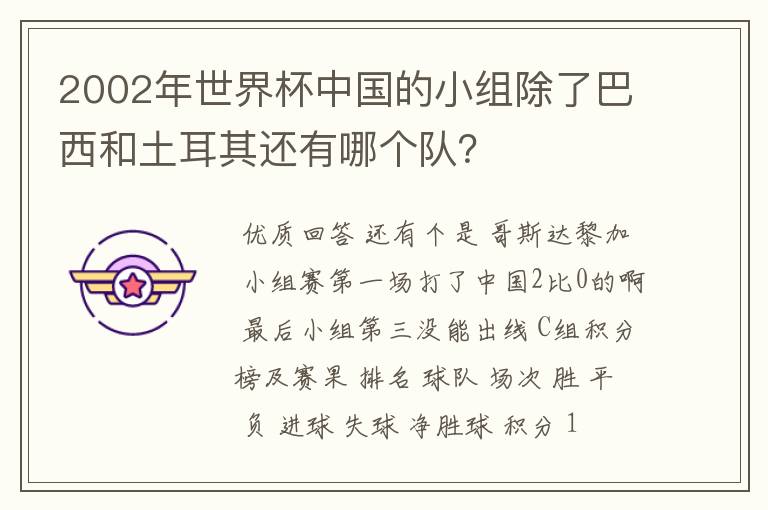 2002年世界杯中国的小组除了巴西和土耳其还有哪个队？