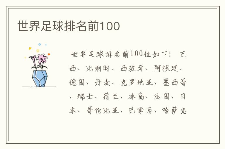 世界足球排名前100