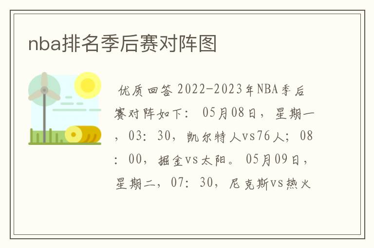 nba排名季后赛对阵图